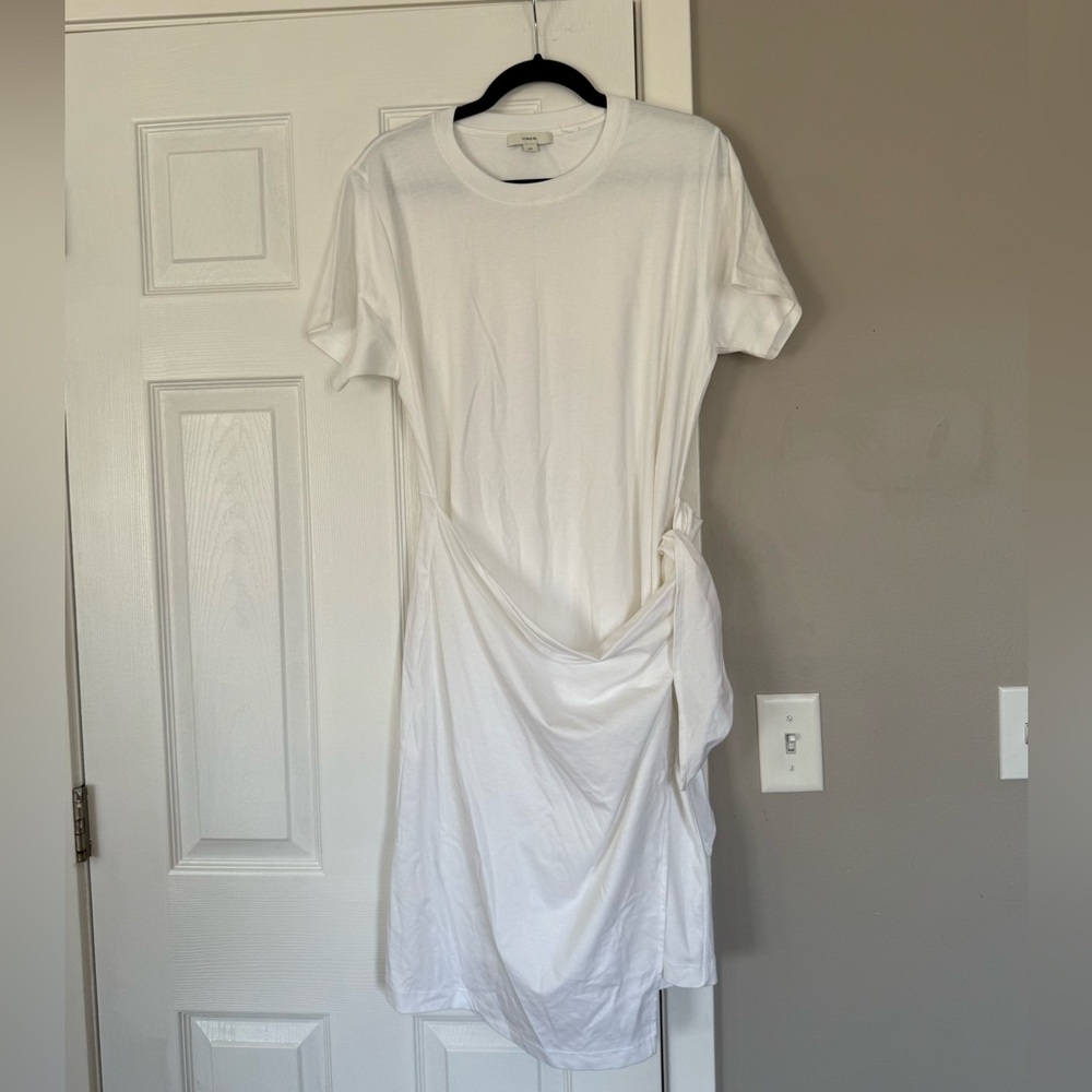 VINCE Off White Side Tie Cotton T-Shirt Mini Dress - Picture 2 of 11